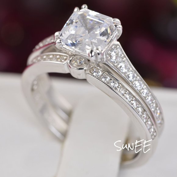 SunEE Jewelry Jewelry - NEW 925 STERLING SILVER DIAMOND ASSCHER RING